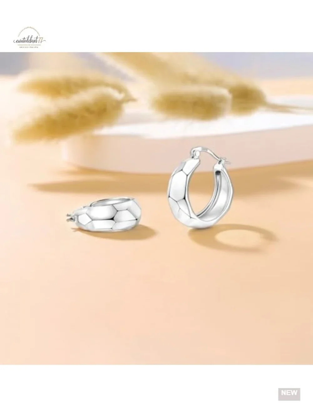 Chunky 925 Sterling Silver Hoop Earrings Diamond-Cut Hypoallergenic Lightweight